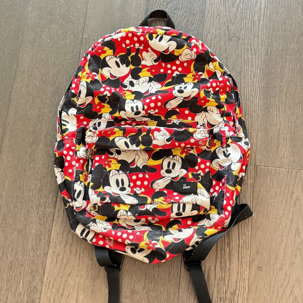 Vintage Minnie Mouse Backpack Red Black Fabric All over Print